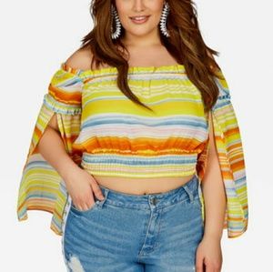 Ashley Stewart Striped Boho Crop Top 5x